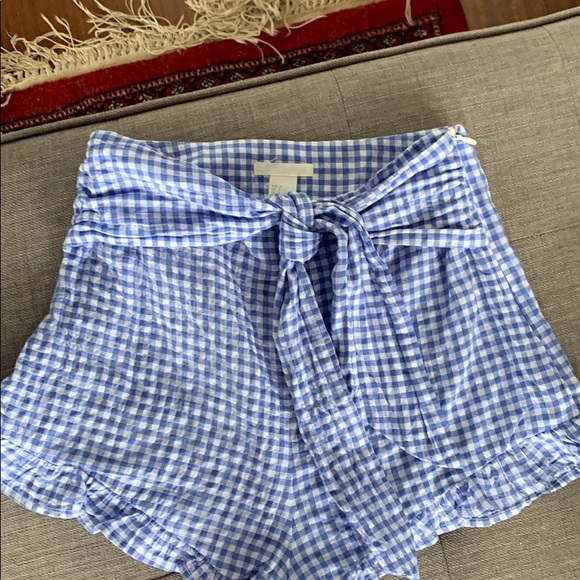 Blue Checkered Shorts Front Tie